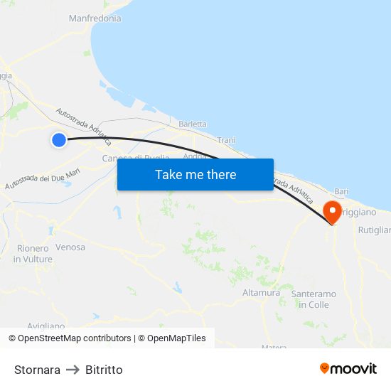 Stornara to Bitritto map