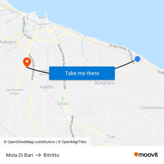 Mola Di Bari to Bitritto map