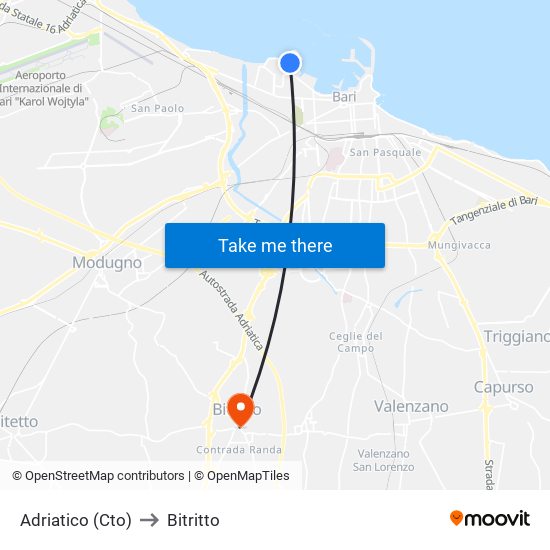 Adriatico (Cto) to Bitritto map