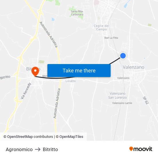 Agronomico to Bitritto map