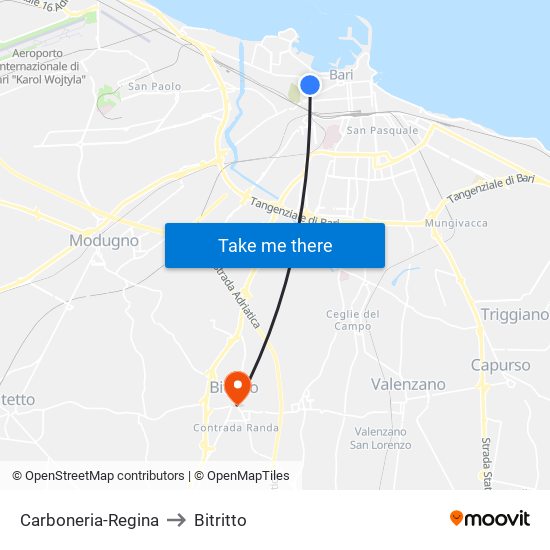 Carboneria-Regina to Bitritto map