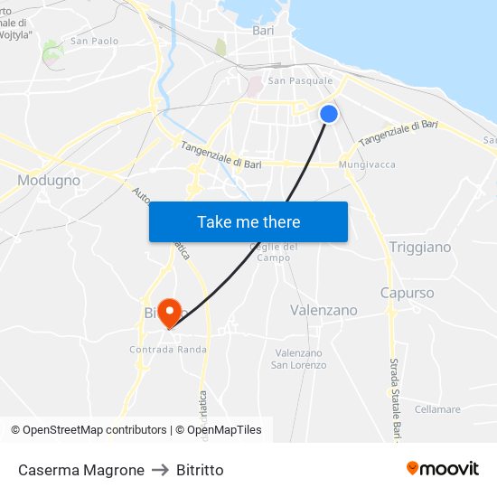 Caserma Magrone to Bitritto map