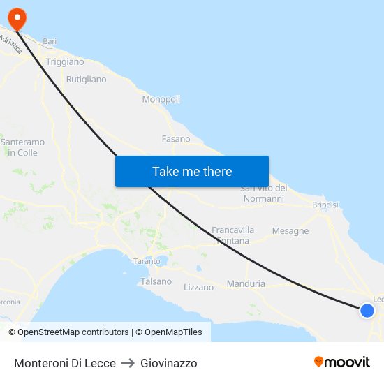 Monteroni Di Lecce to Giovinazzo map
