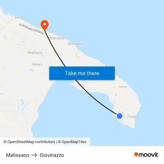 Melissano to Giovinazzo map