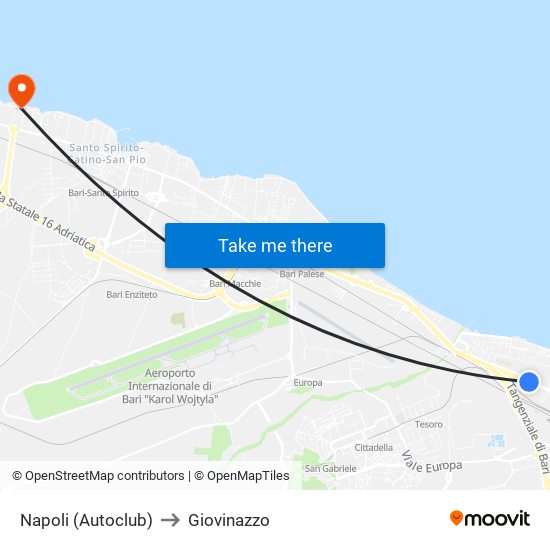 Napoli (Autoclub) to Giovinazzo map
