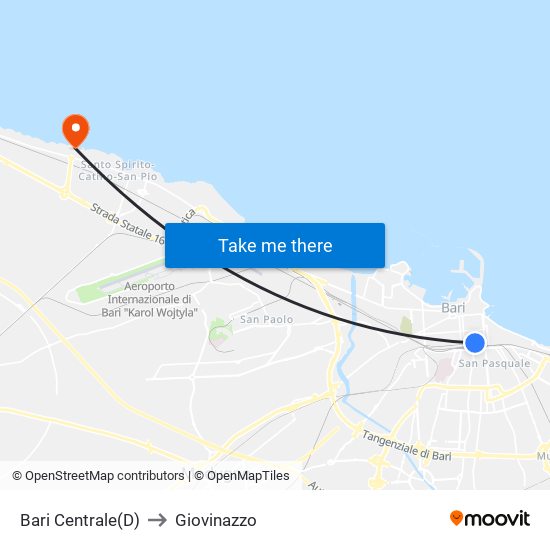 Bari Centrale(D) to Giovinazzo map