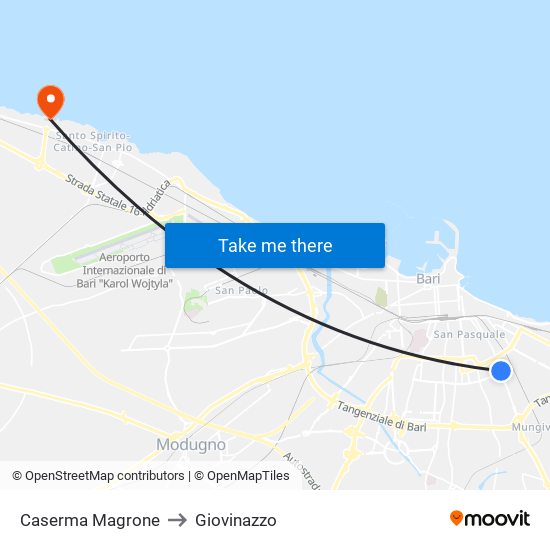 Caserma Magrone to Giovinazzo map