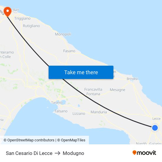 San Cesario Di Lecce to Modugno map