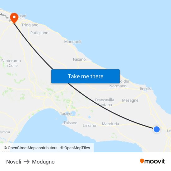 Novoli to Modugno map