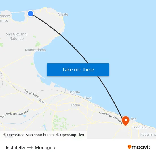 Ischitella to Modugno map
