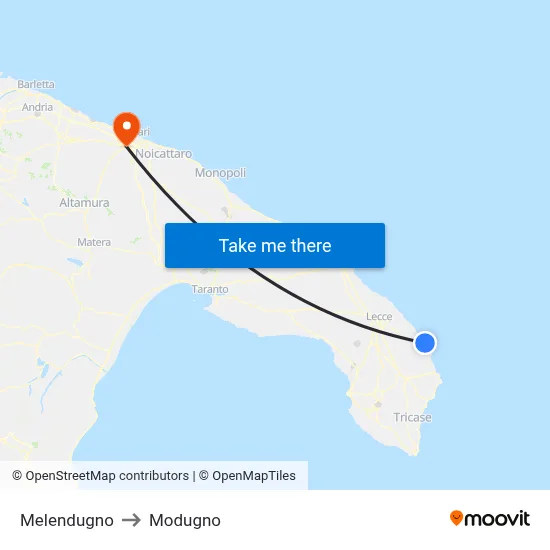 Melendugno to Modugno map