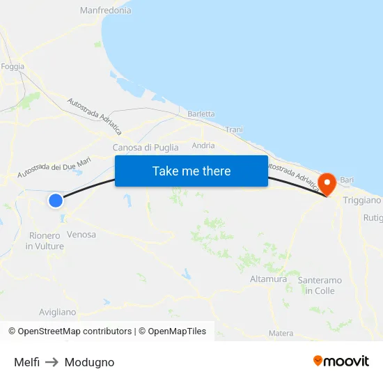 Melfi to Modugno map