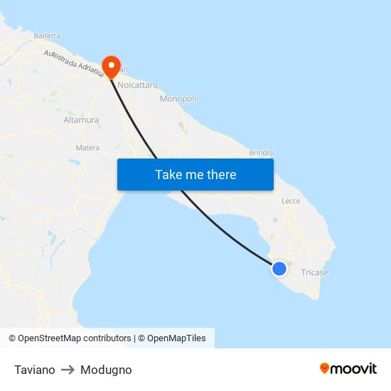 Taviano to Modugno map