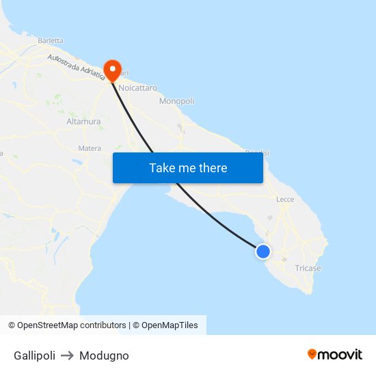 Gallipoli to Modugno map