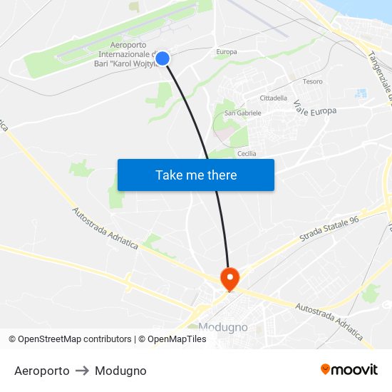 Aeroporto to Modugno map