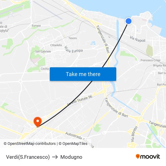 Verdi(S.Francesco) to Modugno map