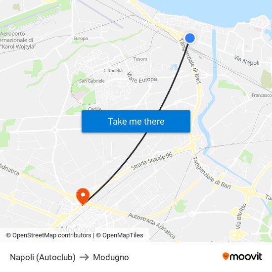 Napoli (Autoclub) to Modugno map