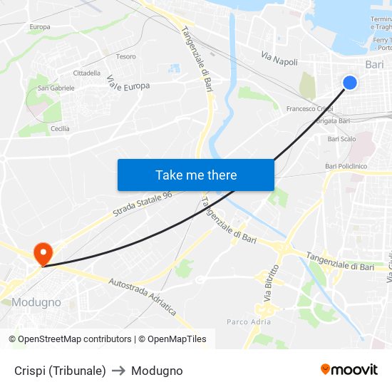 Crispi (Tribunale) to Modugno map