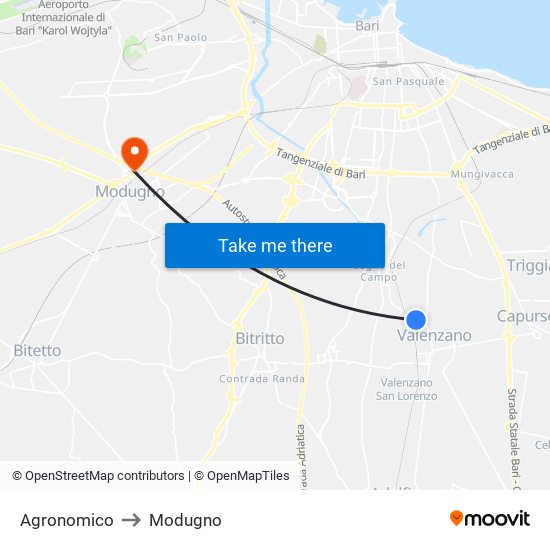 Agronomico to Modugno map