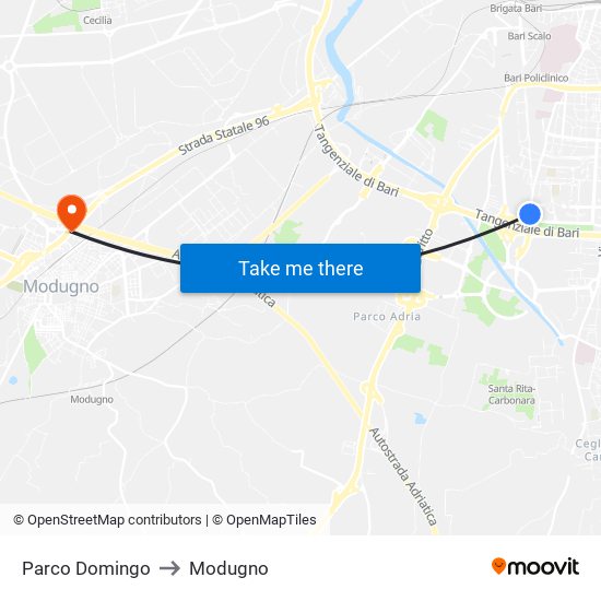Parco Domingo to Modugno map