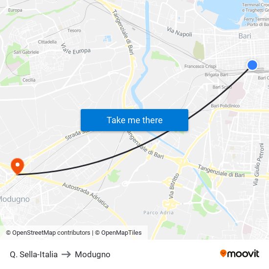 Q. Sella-Italia to Modugno map