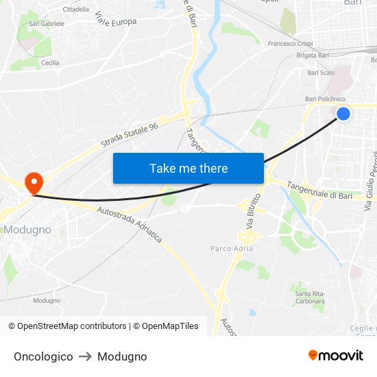 Oncologico to Modugno map