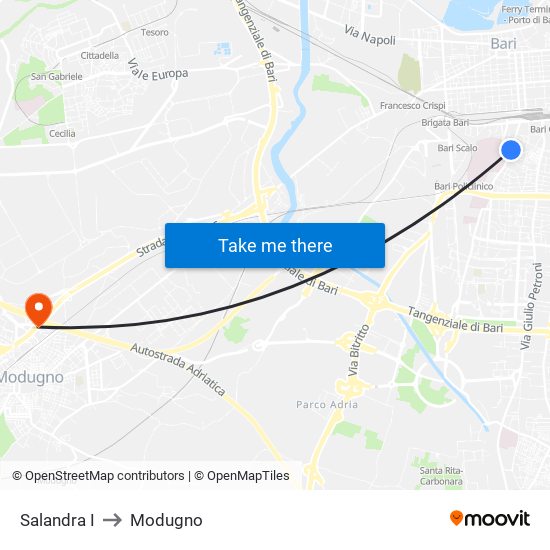 Salandra I to Modugno map