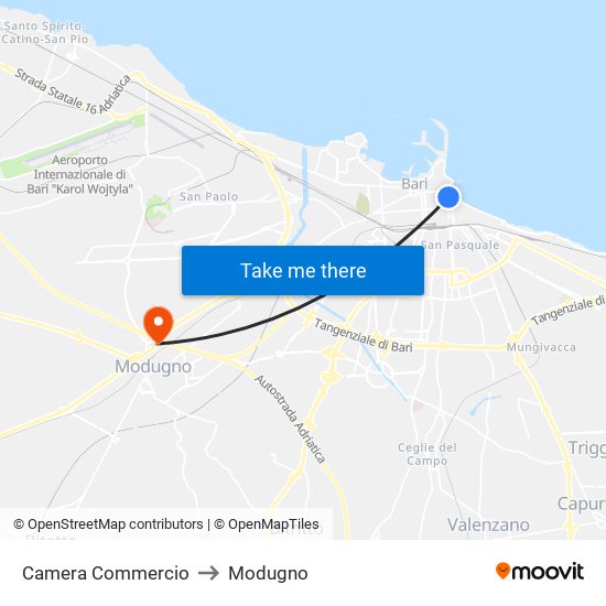 Camera Commercio to Modugno map
