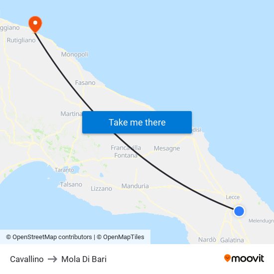 Cavallino to Mola Di Bari map