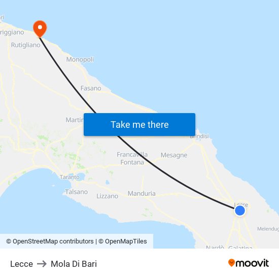 Lecce to Mola Di Bari map