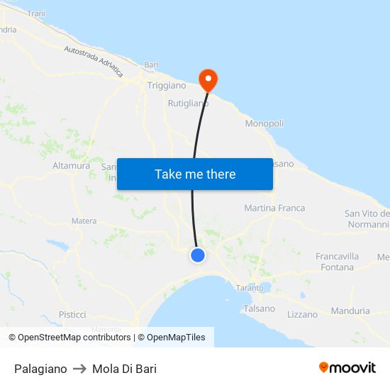 Palagiano to Mola Di Bari map