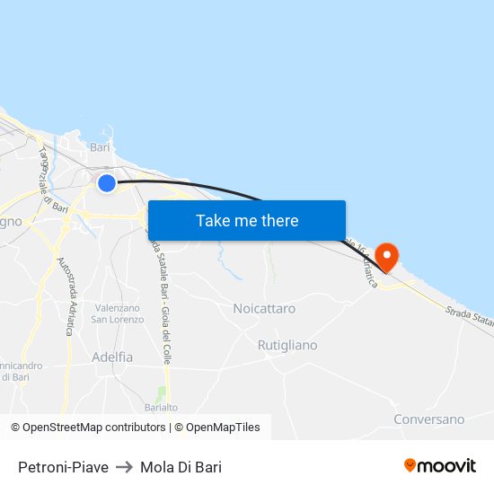 Petroni-Piave to Mola Di Bari map