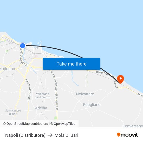 Napoli (Distributore) to Mola Di Bari map
