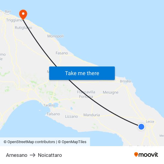 Arnesano to Noicattaro map