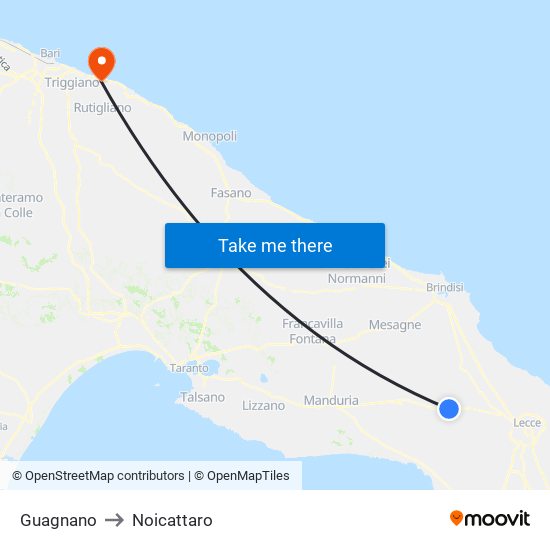 Guagnano to Noicattaro map