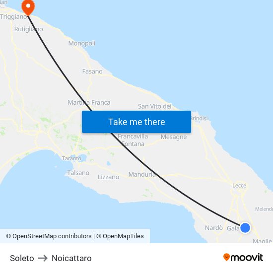 Soleto to Noicattaro map