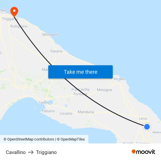 Cavallino to Triggiano map