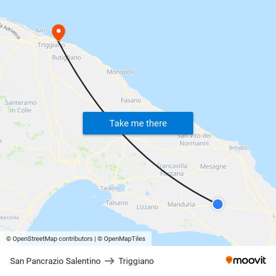San Pancrazio Salentino to Triggiano map