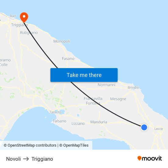 Novoli to Triggiano map