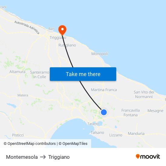 Montemesola to Triggiano map