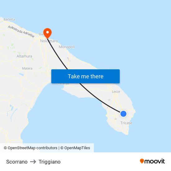 Scorrano to Triggiano map