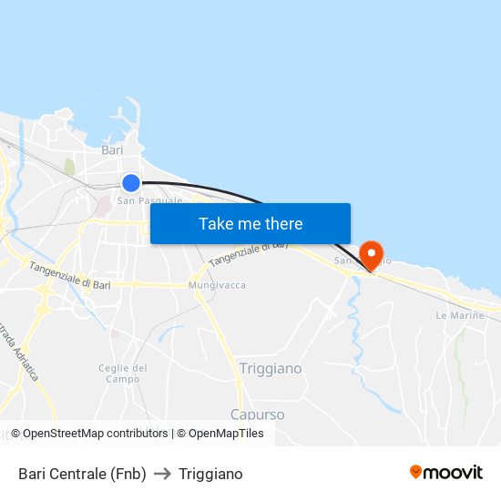 Bari Centrale (Fnb) to Triggiano map