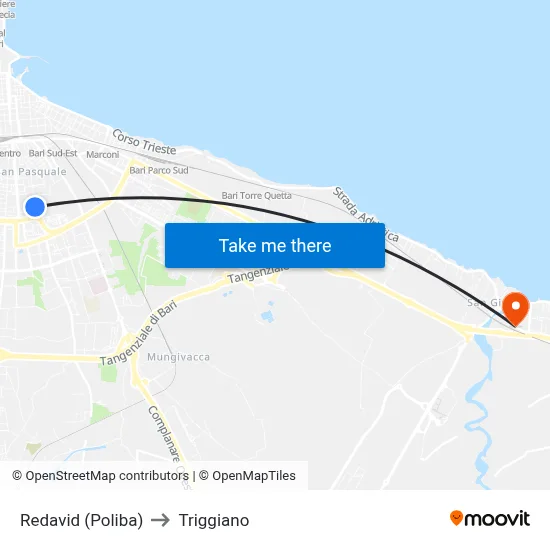 Redavid (Poliba) to Triggiano map