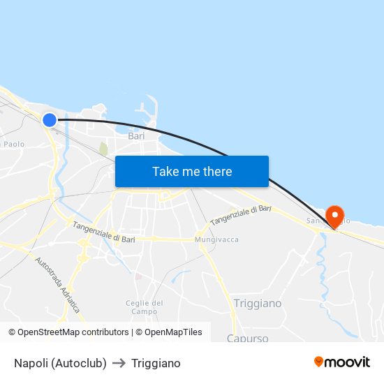 Napoli (Autoclub) to Triggiano map
