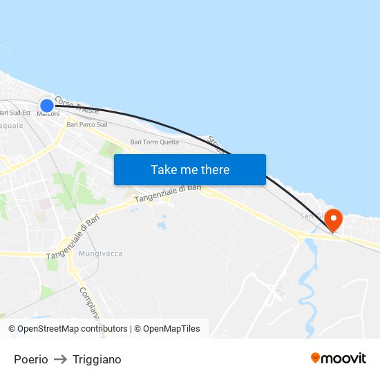Poerio to Triggiano map