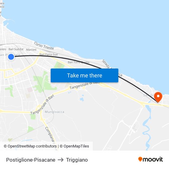Postiglione-Pisacane to Triggiano map