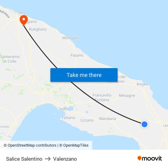 Salice Salentino to Valenzano map
