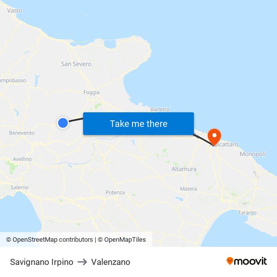 Savignano Irpino to Valenzano map