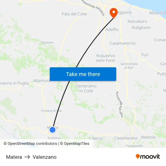 Matera to Valenzano map