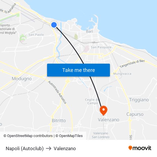 Napoli (Autoclub) to Valenzano map